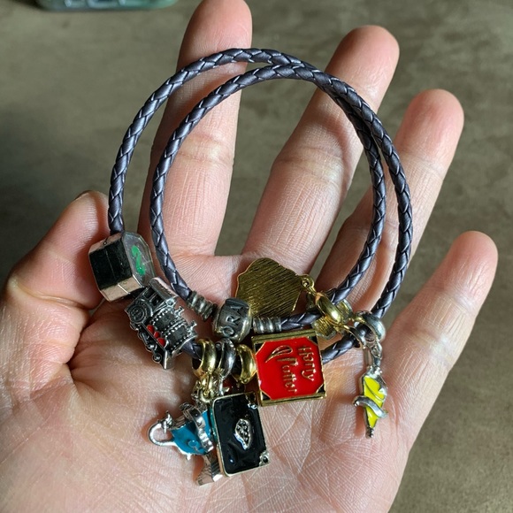 Pandora Purple Leather Bracelet Wrap Around Twice Necklace 9 Harry Potter Charms - Picture 12 of 13